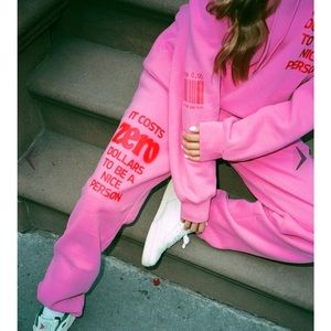Mayfair hoodie + pants set it costs $0 to be a nice person M/L pink